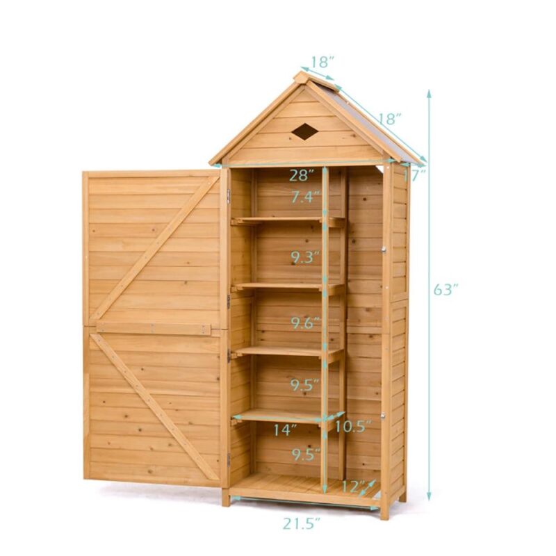 Topcobe Wooden Outdoor Lockable Garden Tool Storage, Outdoor Storage Box for Patio Furniture, Garden Tools - Image 3