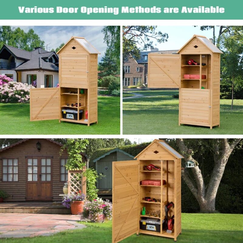 Topcobe Wooden Outdoor Lockable Garden Tool Storage, Outdoor Storage Box for Patio Furniture, Garden Tools - Image 8
