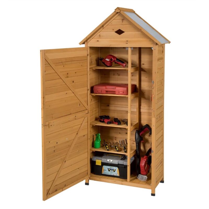 Topcobe Wooden Outdoor Lockable Garden Tool Storage, Outdoor Storage Box for Patio Furniture, Garden Tools - Image 2