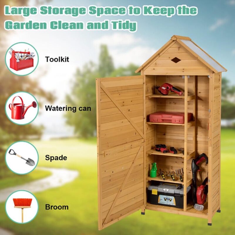 Topcobe Wooden Outdoor Lockable Garden Tool Storage, Outdoor Storage Box for Patio Furniture, Garden Tools - Image 5