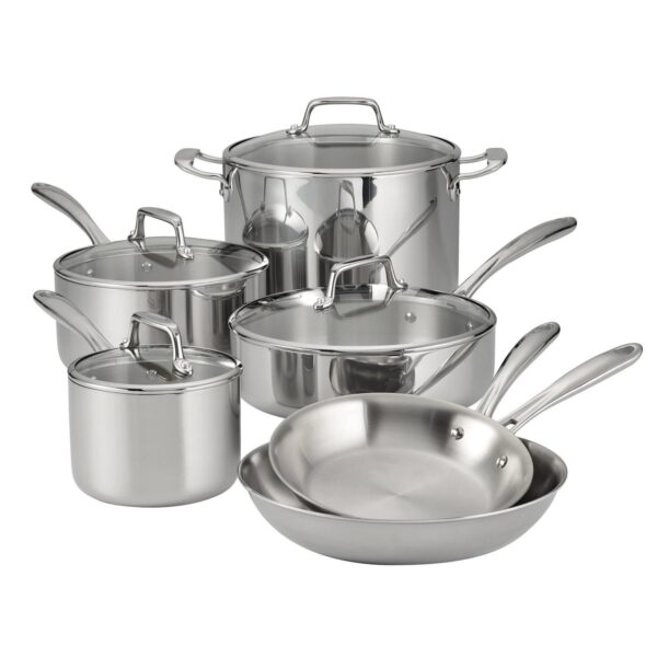 Tramontina 10-Piece Tri-Ply Clad Stainless Steel Cookware Set, with Glass Lids