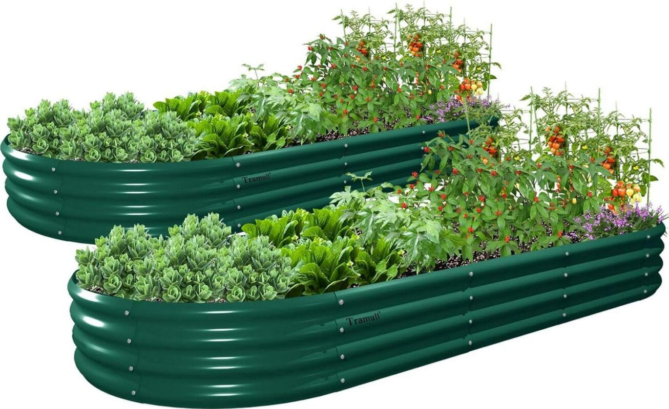 Tramull 2 Pack 8x3x1FT Galvanized Raised Garden Bed Large Metal Planter Box Kit Elevated Raised Garden Planters for Outdoor Plants, Green