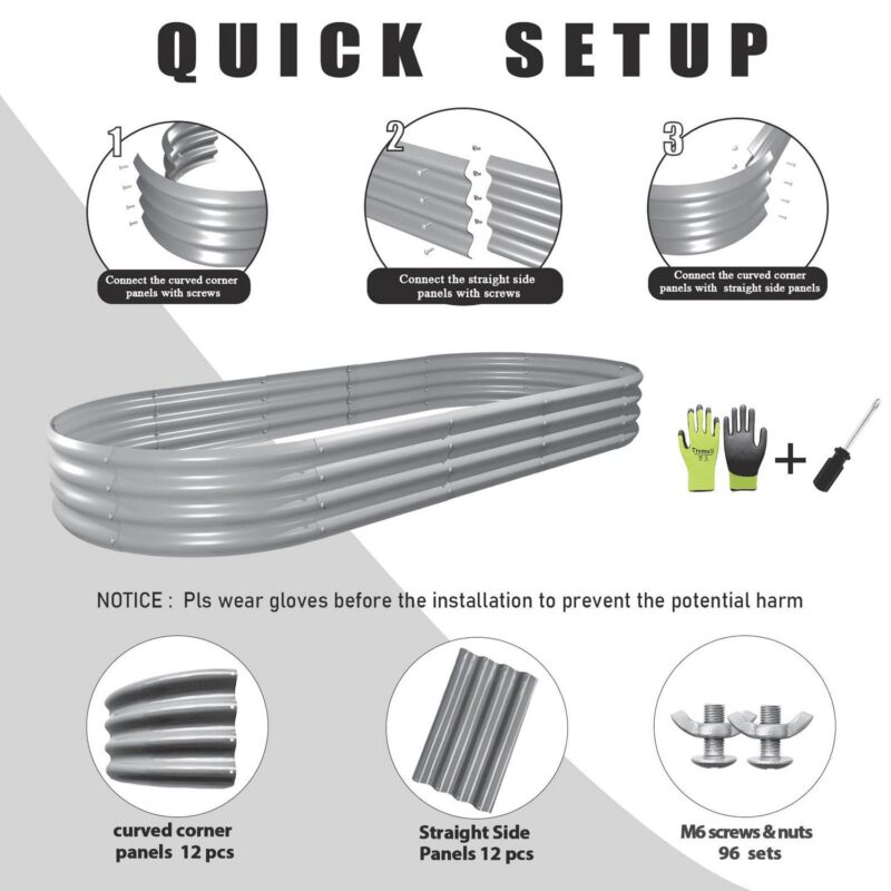 Tramull 2 Pack 8x3x1FT Galvanized Raised Garden Bed Large Metal Planter Box Kit Elevated Raised Garden Planters for Outdoor Plants, Gray - Image 3