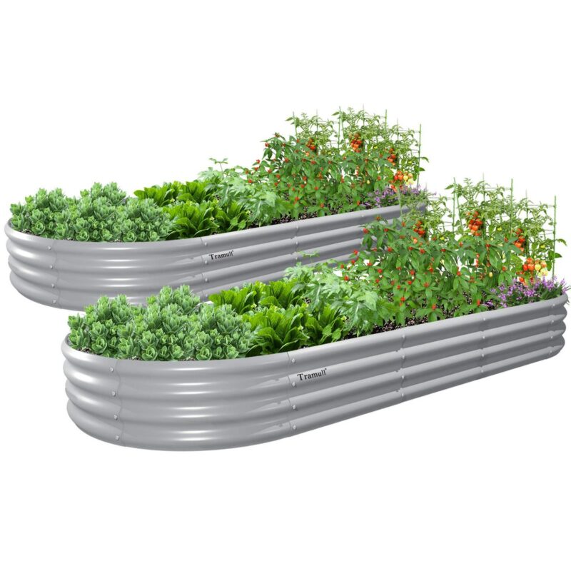 Tramull 2 Pack 8x3x1FT Galvanized Raised Garden Bed Large Metal Planter Box Kit Elevated Raised Garden Planters for Outdoor Plants, Gray