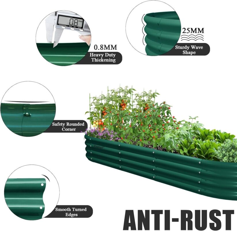 Tramull 2 Pack 8x3x1FT Galvanized Raised Garden Bed Large Metal Planter Box Kit Elevated Raised Garden Planters for Outdoor Plants, Green - Image 4