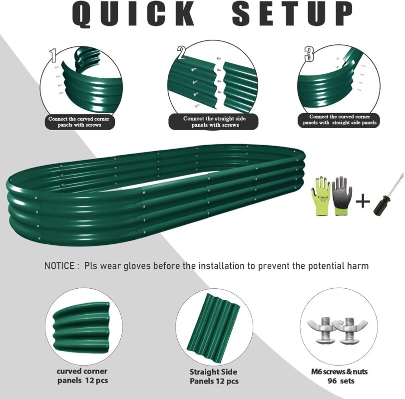 Tramull 2 Pack 8x3x1FT Galvanized Raised Garden Bed Large Metal Planter Box Kit Elevated Raised Garden Planters for Outdoor Plants, Green - Image 2