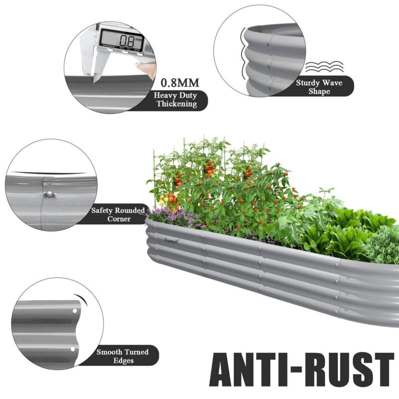 Tramull 2 Pack 8x3x1FT Galvanized Raised Garden Bed Large Metal Planter Box Kit Elevated Raised Garden Planters for Outdoor Plants, Gray - Image 4