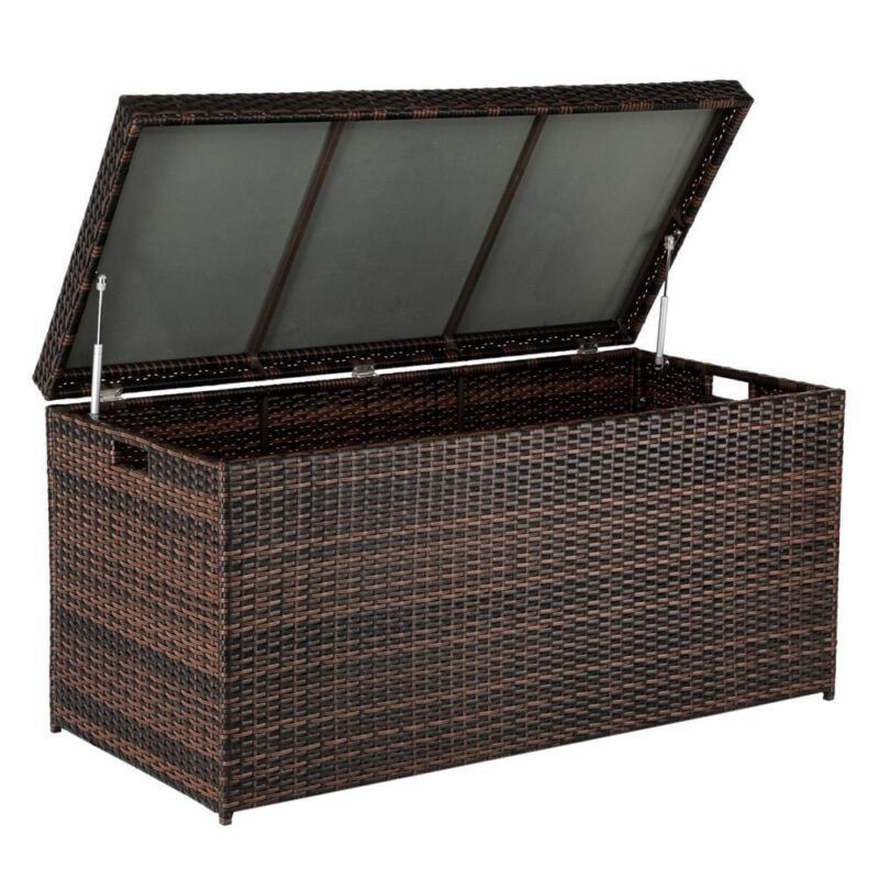 UBesGoo 132 Gallon Wicker Patio Deck Boxes with Lid, Outdoor Cushion Storage Container Bin Chest for Kids Toys, Pillows, Towel Iron Frame,Brown - Image 3