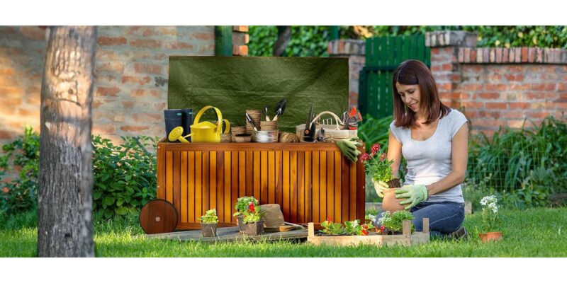 UBesGoo 57 Gallon Outdoor Wood Storage Container,Storage Deck Garden Box with 2 Wheels, Natural Wood Color - Image 10