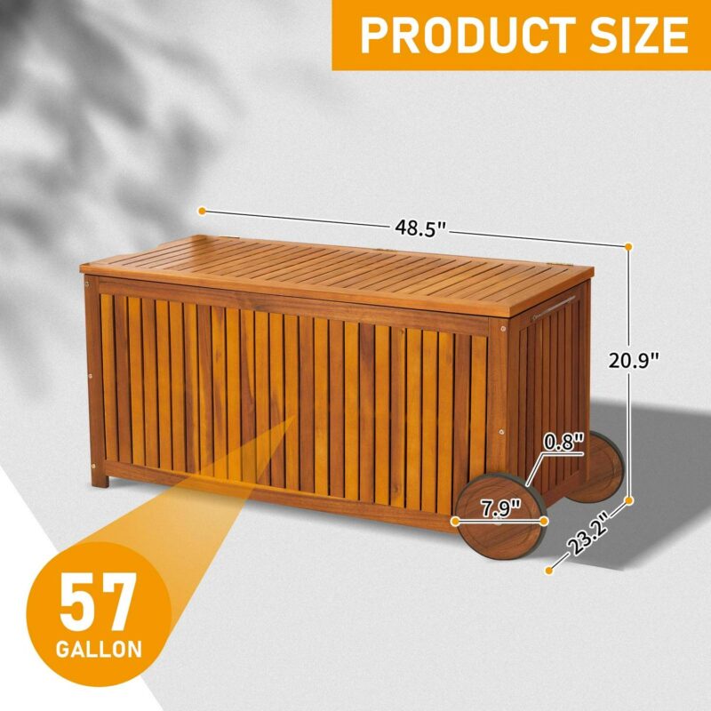UBesGoo 57 Gallon Outdoor Wood Storage Container,Storage Deck Garden Box with 2 Wheels, Natural Wood Color - Image 7