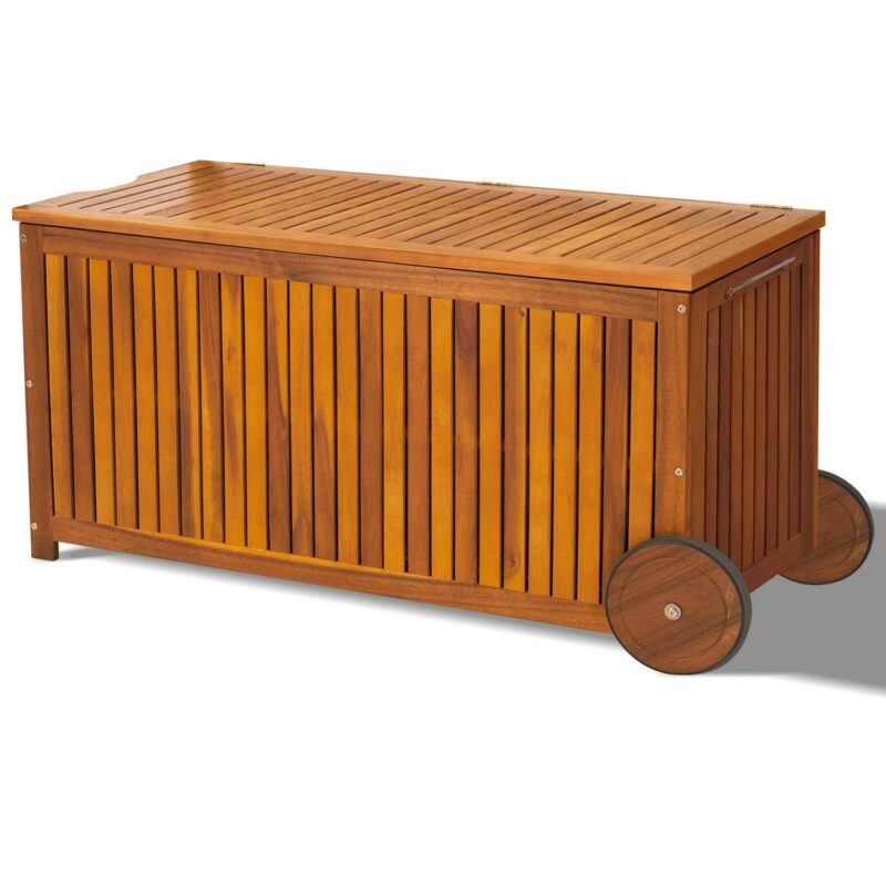 UBesGoo 57 Gallon Outdoor Wood Storage Container,Storage Deck Garden Box with 2 Wheels, Natural Wood Color - Image 2