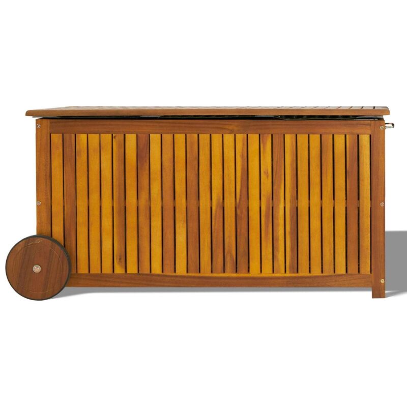 UBesGoo 57 Gallon Outdoor Wood Storage Container,Storage Deck Garden Box with 2 Wheels, Natural Wood Color