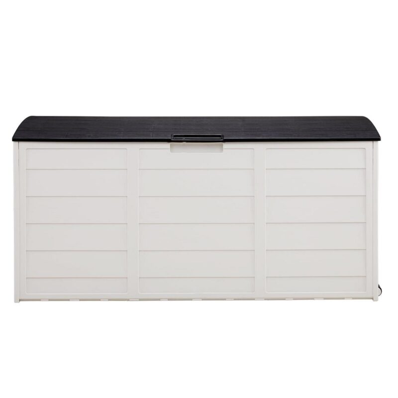 UBesGoo 75gal Outdoor Garden Plastic Storage Deck Box Chest Tools Cushions Toys Lockable Seat White - Image 2