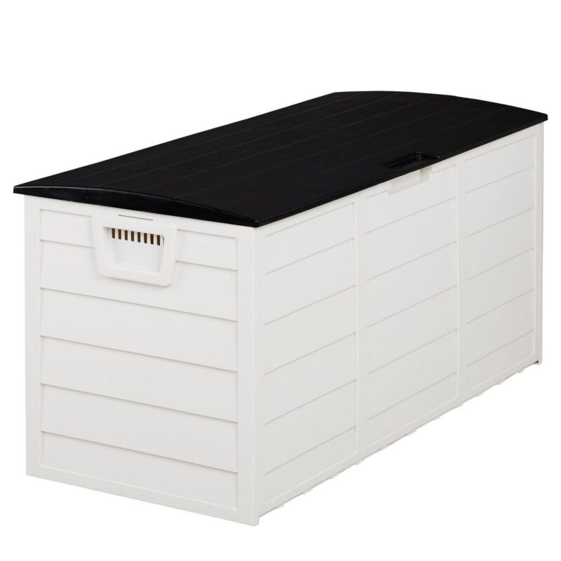 UBesGoo 75gal Outdoor Garden Plastic Storage Deck Box Chest Tools Cushions Toys Lockable Seat White - Image 6