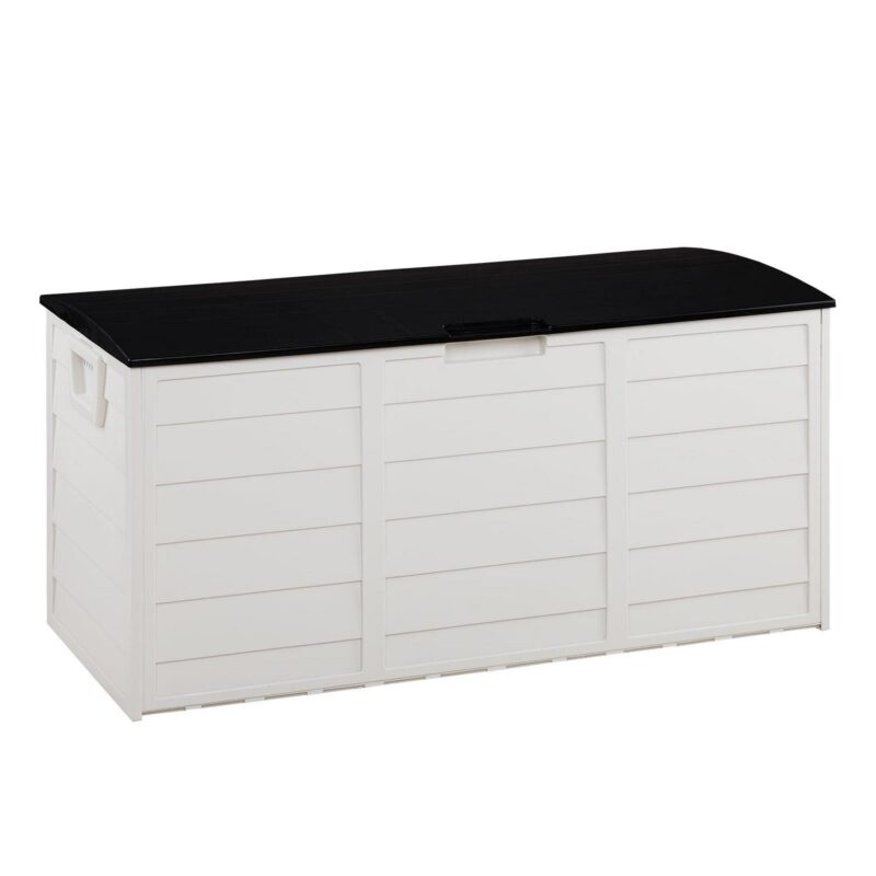 UBesGoo 75gal Outdoor Garden Plastic Storage Deck Box Chest Tools Cushions Toys Lockable Seat White - Image 3