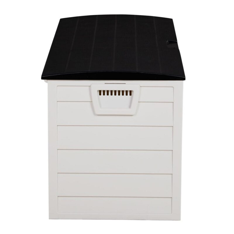UBesGoo 75gal Outdoor Garden Plastic Storage Deck Box Chest Tools Cushions Toys Lockable Seat White - Image 5