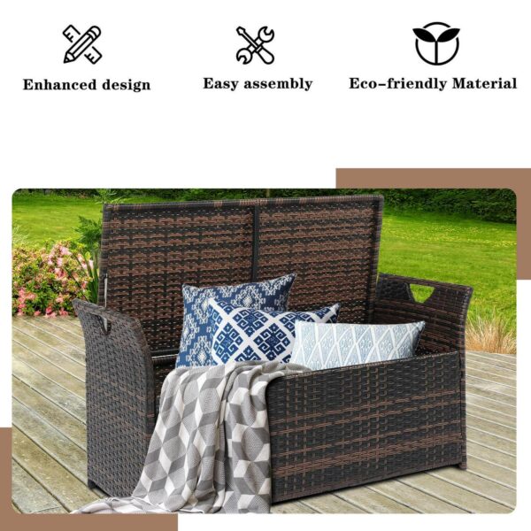 UBesGoo Patio Furniture Wicker Box Storage Bin Container with Comfortable Cushion