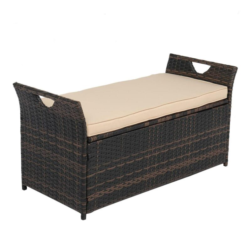 UBesGoo Patio Furniture Wicker Box Storage Bin Container with Comfortable Cushion - Image 6
