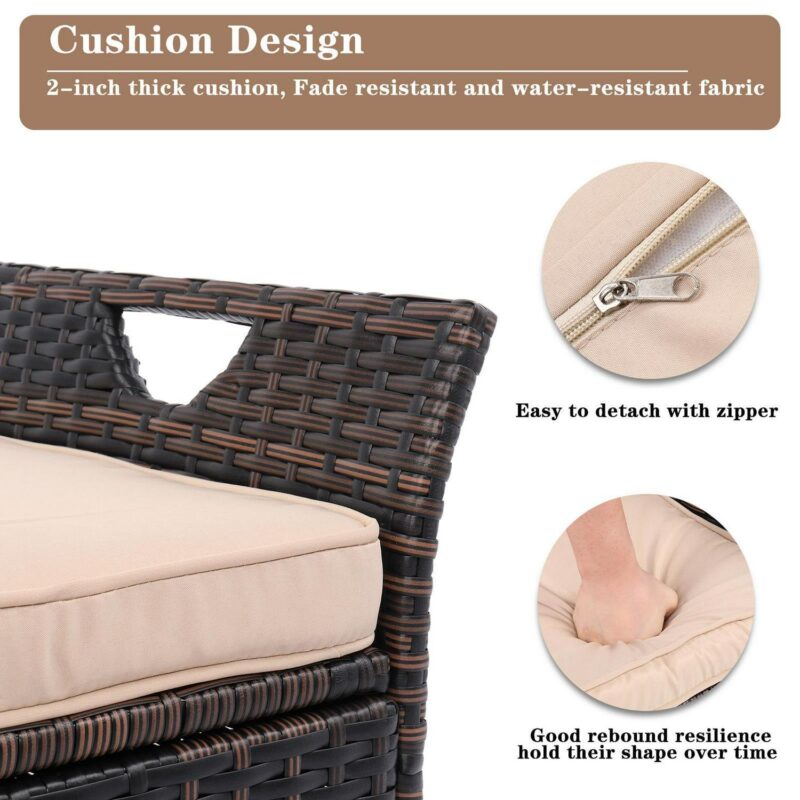 UBesGoo Patio Furniture Wicker Box Storage Bin Container with Comfortable Cushion - Image 8