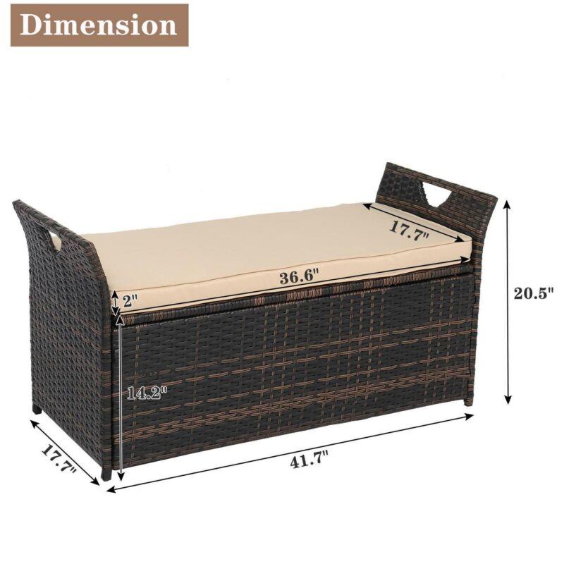 UBesGoo Patio Furniture Wicker Box Storage Bin Container with Comfortable Cushion - Image 4