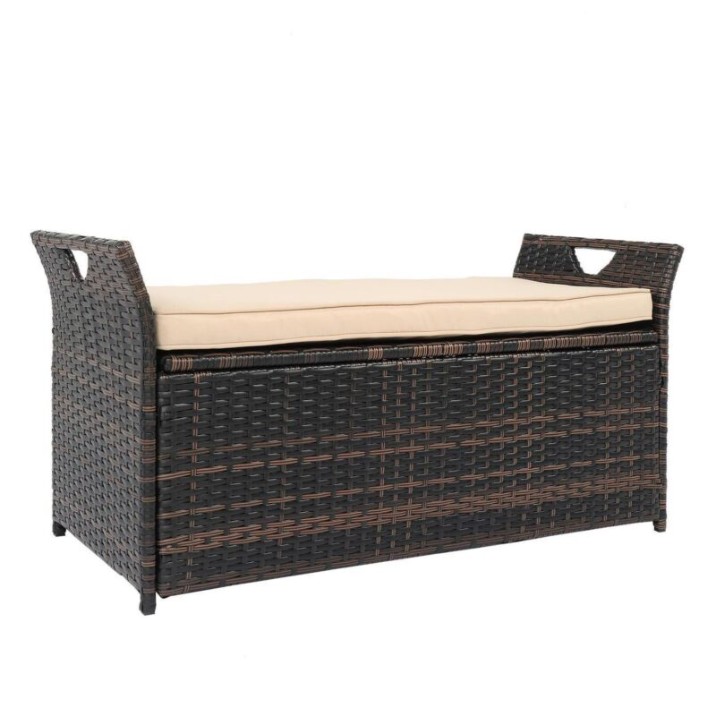 UBesGoo Patio Furniture Wicker Box Storage Bin Container with Comfortable Cushion - Image 2