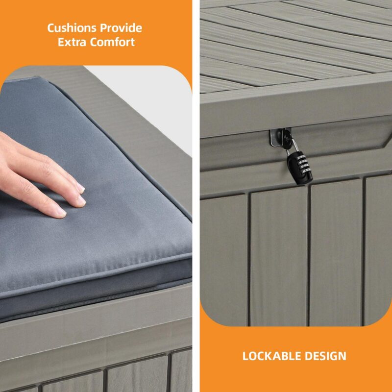 Uforic 120 Gallon Large Outdoor Patio Deck Box,All-Weather Resin Outdoor Storage Boxes with Cushion,Waterproof&Lockable, Light Brown - Image 4