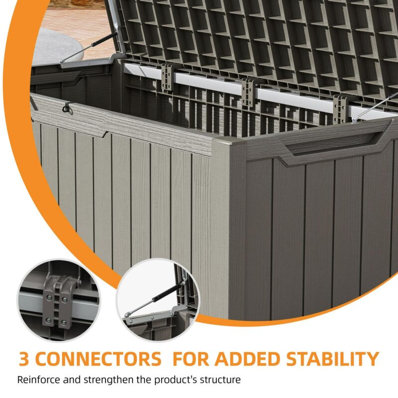 Uforic 120 Gallon Large Outdoor Patio Deck Box,All-Weather Resin Outdoor Storage Boxes with Cushion,Waterproof&Lockable, Light Brown - Image 3