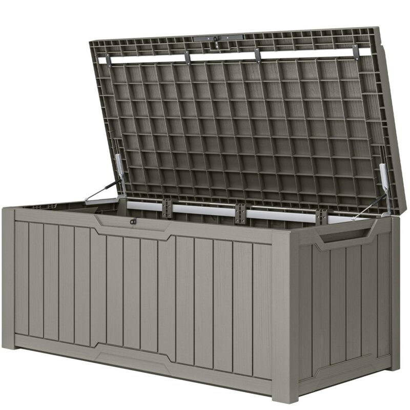 Uforic 120 Gallon Large Outdoor Patio Deck Box,All-Weather Resin Outdoor Storage Boxes with Cushion,Waterproof&Lockable, Light Brown - Image 6