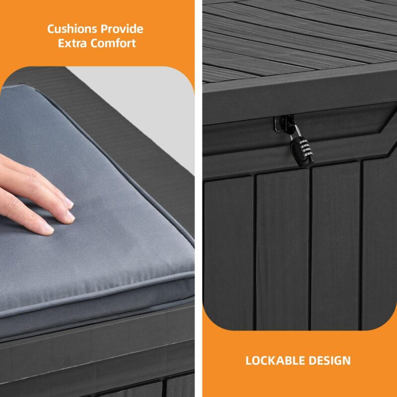 Uforic 120 Gallon Large Outdoor Patio Deck Box,All-Weather Resin Outdoor Storage Boxes with Cushion,Waterproof&Lockable, Black - Image 4