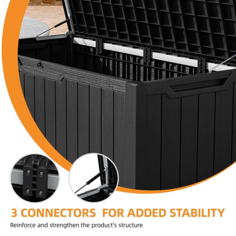 Uforic 120 Gallon Large Outdoor Patio Deck Box,All-Weather Resin Outdoor Storage Boxes with Cushion,Waterproof&Lockable, Black - Image 5