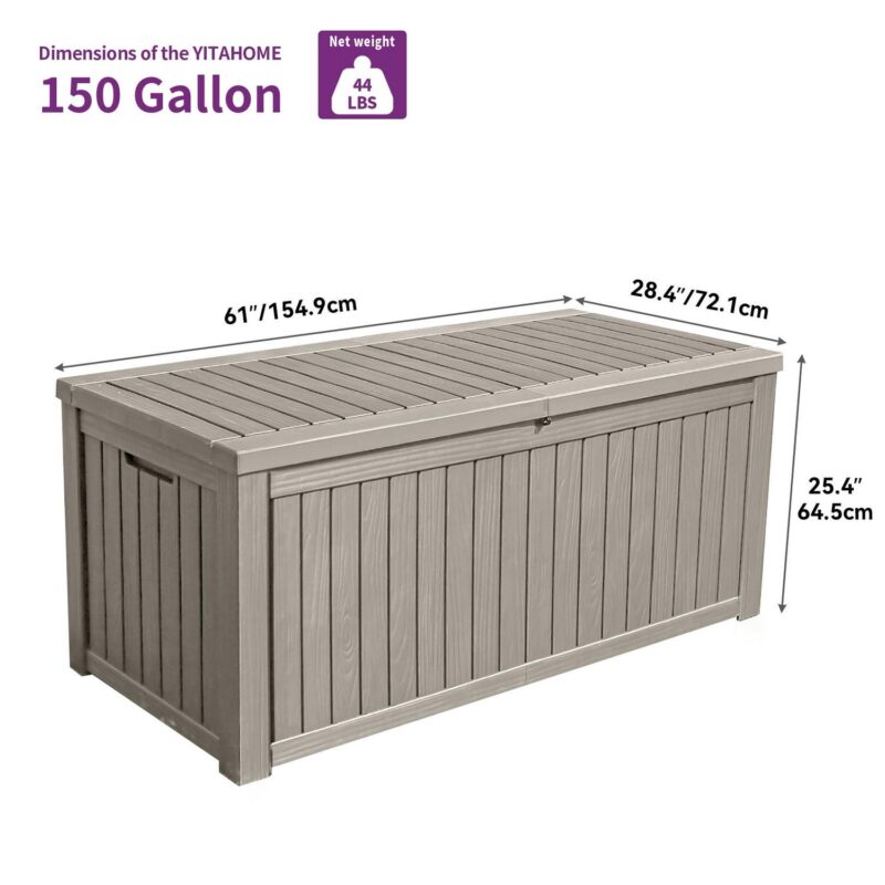 Uforic 150 Gallon Large Resin Deck Box,Outdoor Garden Waterproof Storage Box with Built-in Divider, Waterproof and Lockable,Brown - Image 2