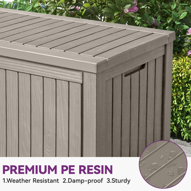 Uforic 150 Gallon Large Resin Deck Box,Outdoor Garden Waterproof Storage Box with Built-in Divider, Waterproof and Lockable,Brown - Image 5