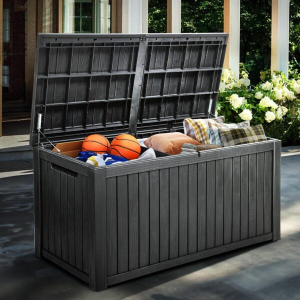 Uforic 180 Gallon Large Resin Deck Box,Outdoor Garden Waterproof Storage Box with Divider, Waterproof and Lockable,Black