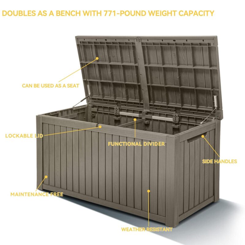 Uforic 180 Gallon Resin Deck Box,Large Outdoor Storage box with Built-in Divide for Patio, Weatherproof and Lockable,Brown - Image 3