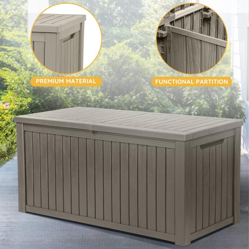 Uforic 180 Gallon Resin Deck Box,Large Outdoor Storage box with Built-in Divide for Patio, Weatherproof and Lockable,Brown - Image 4