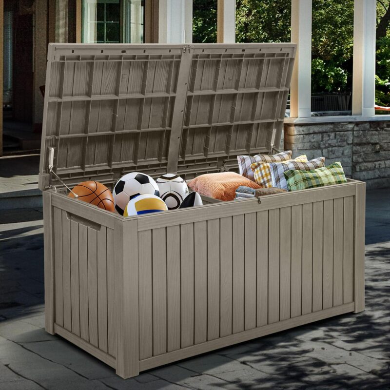 Uforic 180 Gallon Resin Deck Box,Large Outdoor Storage box with Built-in Divide for Patio, Weatherproof and Lockable,Brown