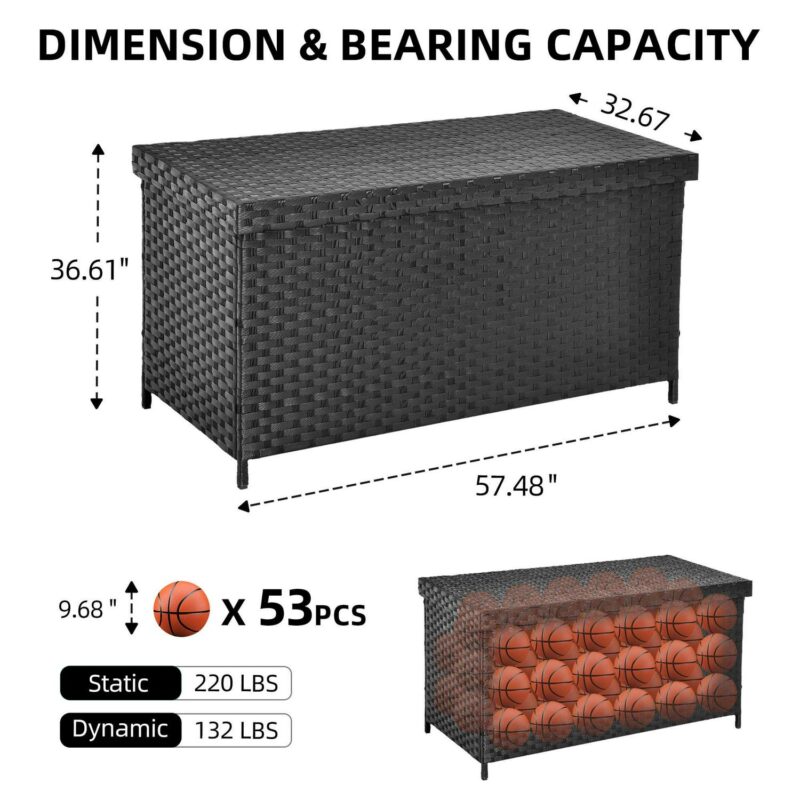 Uforic 230 Gallon Large Wicker Deck Box,Waterproof Outdoor Toy Storage Boxes - Black - Image 3