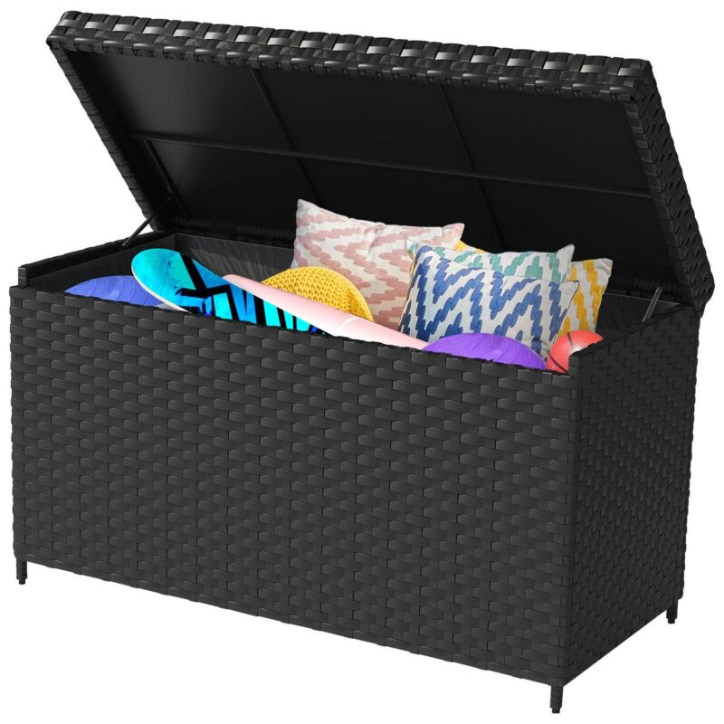 Uforic 230 Gallon Large Wicker Deck Box,Waterproof Outdoor Toy Storage Boxes - Black - Image 2
