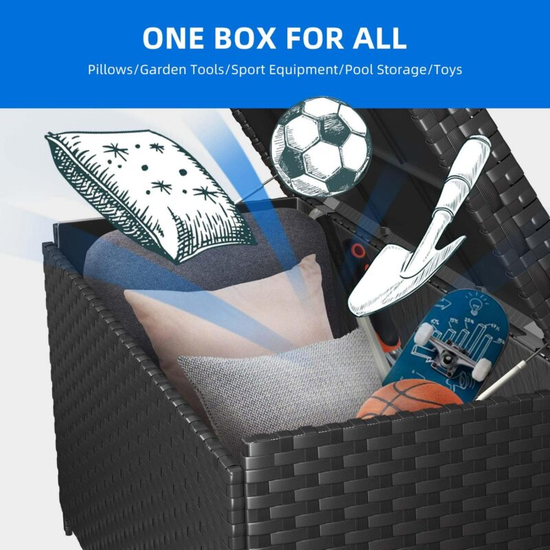 Uforic 230 Gallon Large Wicker Deck Box,Waterproof Outdoor Toy Storage Boxes - Black - Image 6