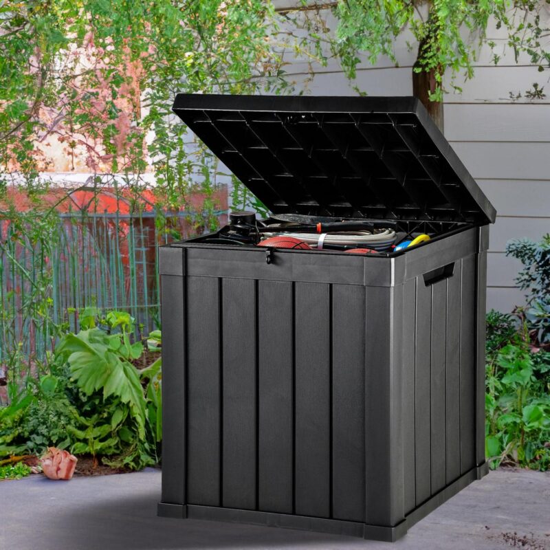 Uforic 51 Gallon Resin Deck Box ,Outdoor Storage Box with Side Handles for Patio Cushions, Garden Tools, Lockable Lid , Black
