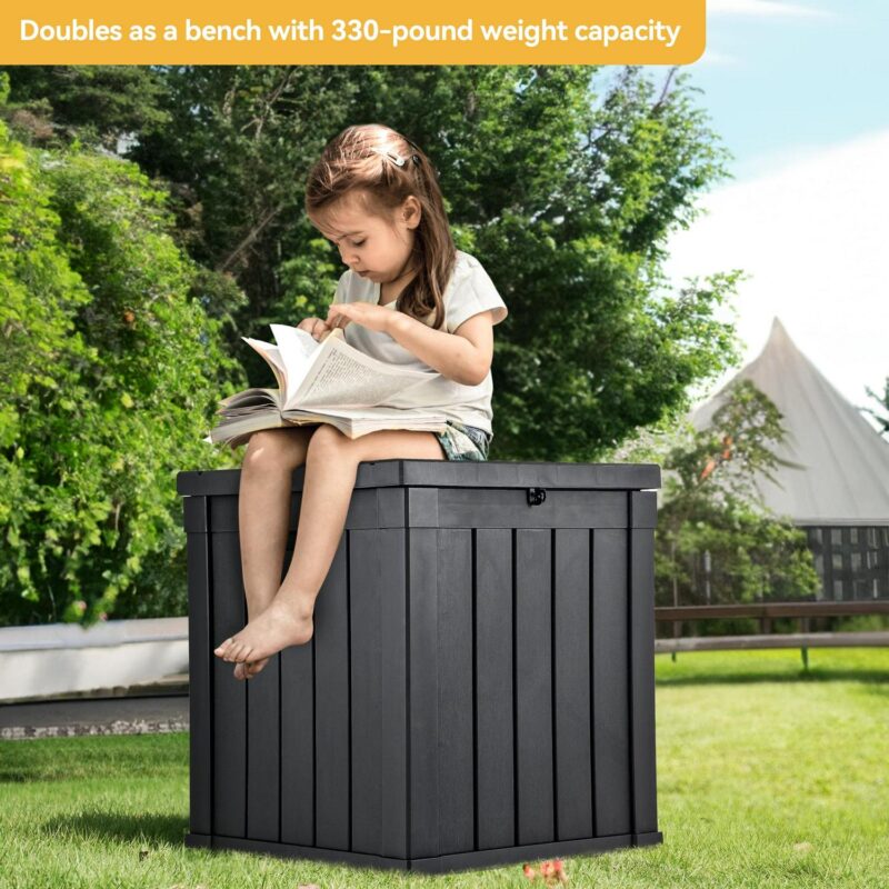 Uforic 51 Gallon Resin Deck Box ,Outdoor Storage Box with Side Handles for Patio Cushions, Garden Tools, Lockable Lid , Black - Image 4