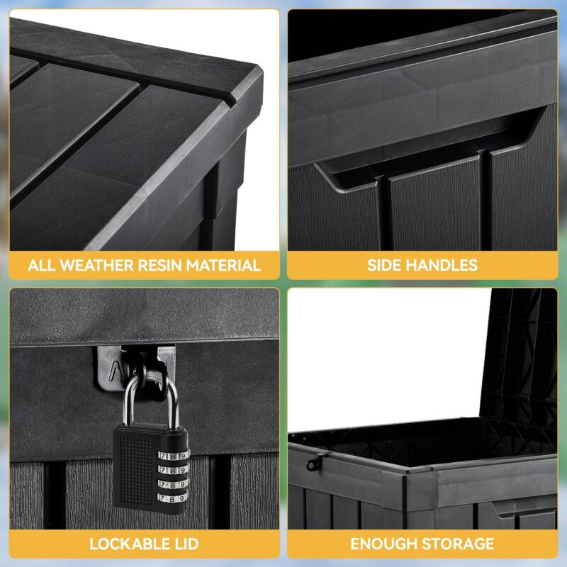 Uforic 51 Gallon Resin Deck Box ,Outdoor Storage Box with Side Handles for Patio Cushions, Garden Tools, Lockable Lid , Black - Image 5