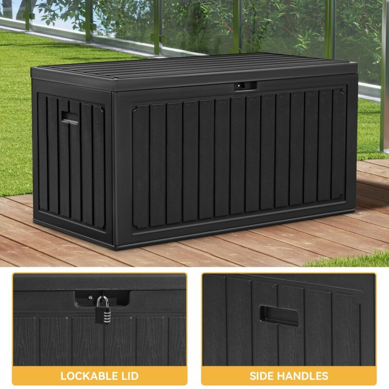Uforic 90 Gallon Dual-Wall Resin Deck Box, Outdoor Waterproof Storage box with Side Handles,for Patio, Lockable,Black - Image 3