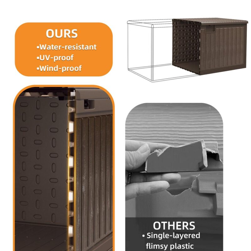 Uforic 90 Gallon Dual-Wall Resin Deck Box, Outdoor Waterproof Storage box with Side Handles,for Patio, Lockable,Brown - Image 5