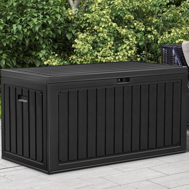 Uforic 90 Gallon Dual-Wall Resin Deck Box, Outdoor Waterproof Storage box with Side Handles,for Patio, Lockable,Black