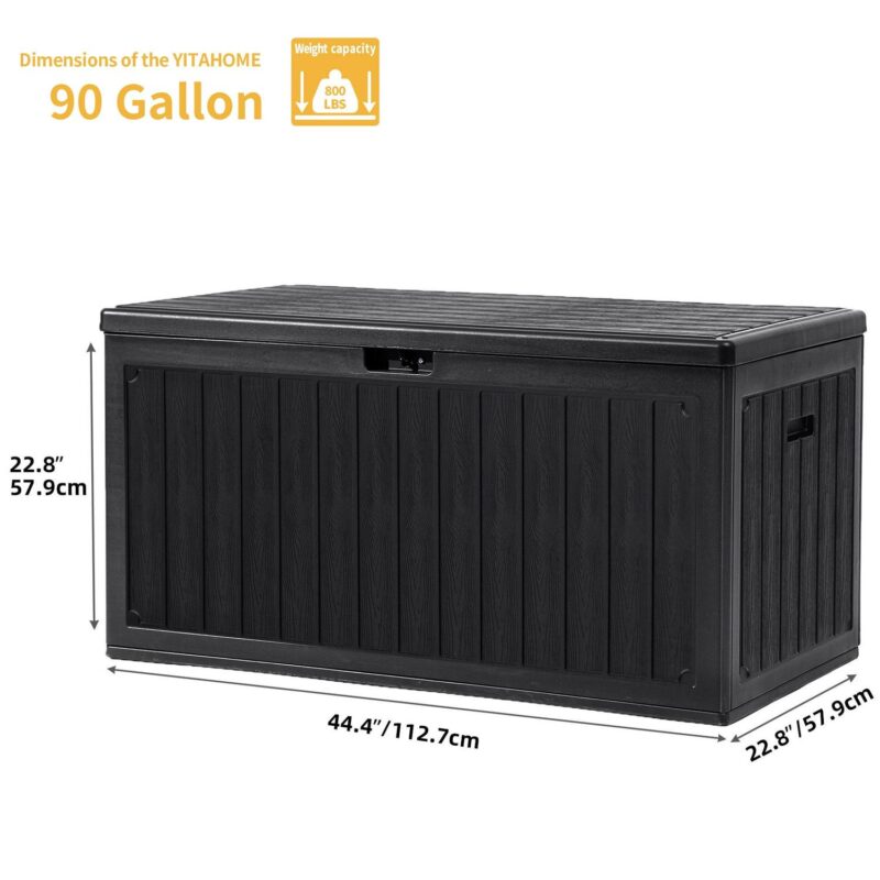 Uforic 90 Gallon Dual-Wall Resin Deck Box, Outdoor Waterproof Storage box with Side Handles,for Patio, Lockable,Black - Image 2