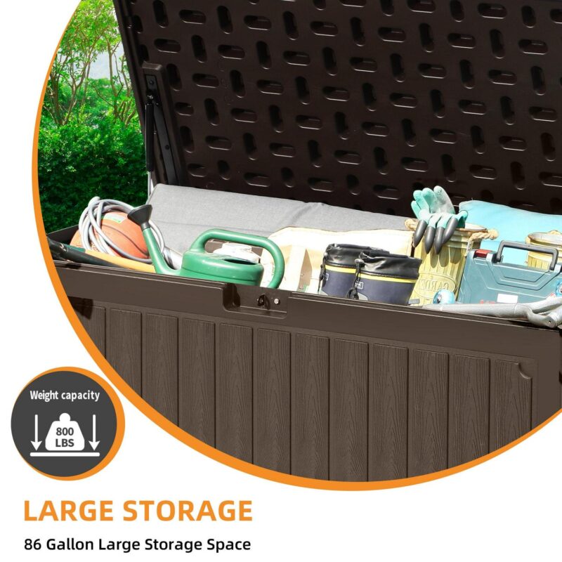 Uforic 90 Gallon Dual-Wall Resin Deck Box, Outdoor Waterproof Storage box with Side Handles,for Patio, Lockable,Brown - Image 4