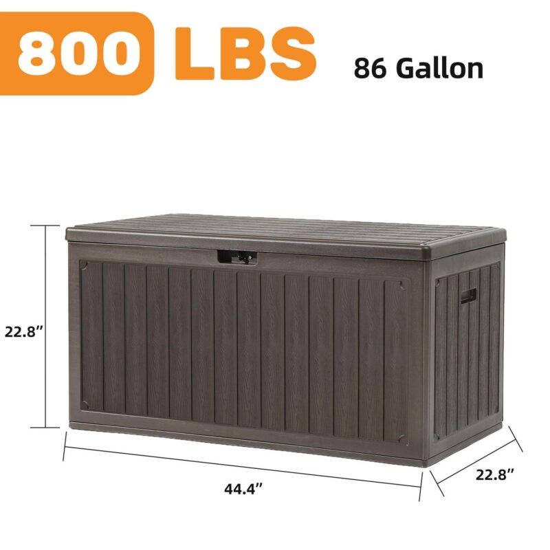 Uforic 90 Gallon Dual-Wall Resin Deck Box, Outdoor Waterproof Storage box with Side Handles,for Patio, Lockable,Brown - Image 2