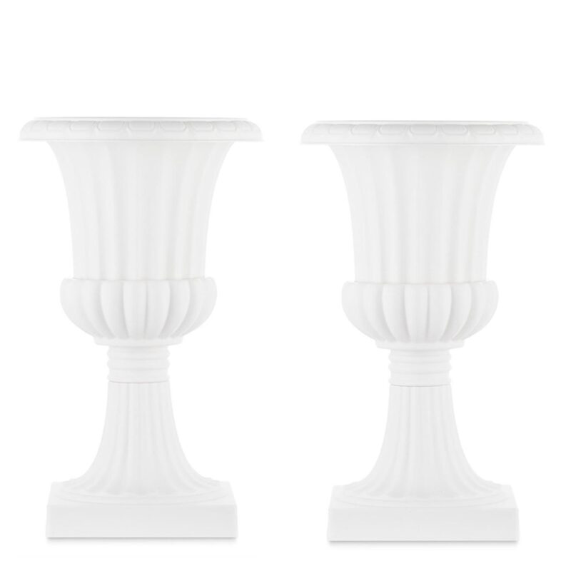 Urn Planter for Outdoor Plants 19.7 inch Tall White Plastic Garden Plant Pot 2 Pack