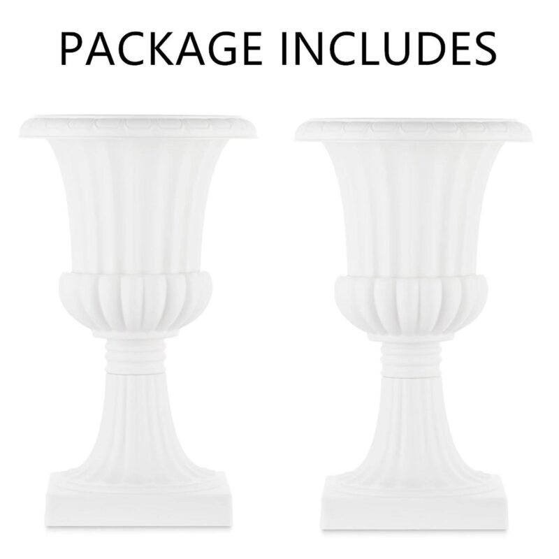 Urn Planter for Outdoor Plants 19.7 inch Tall White Plastic Garden Plant Pot 2 Pack - Image 4